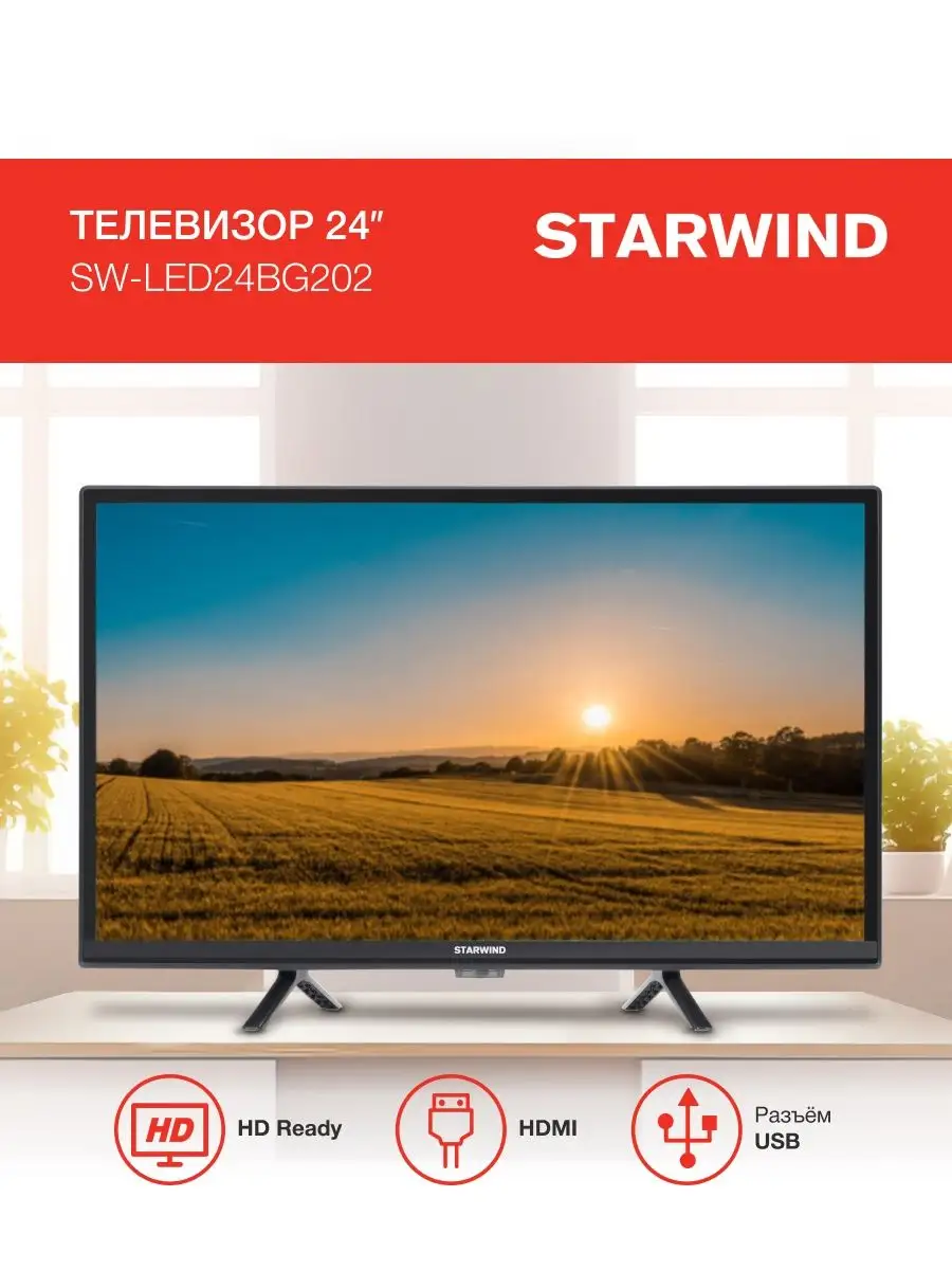 Телевизор Starwind SW-LED24BG202 24",Slim Design,черный,HD,60Hz SW-LED24BG202 SW-LED24BG202