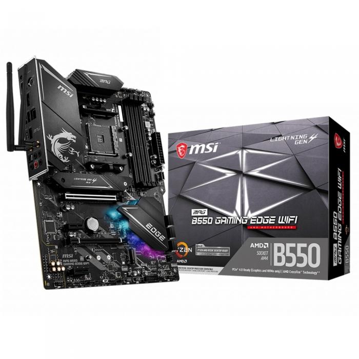 Материнская плата MSI , Socket AM4, AMD®B550, 4xDDR4-3200, 2xPCI-Ex16x, 2xPCI-Ex1x, HDMI+DP, 6xSATA3(RAID 0/1/10), 2xM.2, 8 Ch Audio, GLan, WiFi, (2+4)xUSB2.0, (3+2)xUSB3.2, (1+1)xUSB3.2 Type-C™, 1xPS/2, ATX, RTL MPG B550 GAMING EDGE WIFI MPG B550 GAMING EDGE WIFI