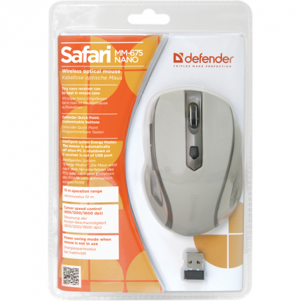 Мышь Defender Safari MM-675 беспроводная оптическая бежевая , 6 кнопок ,800-1600dpi USB  52677 52677
