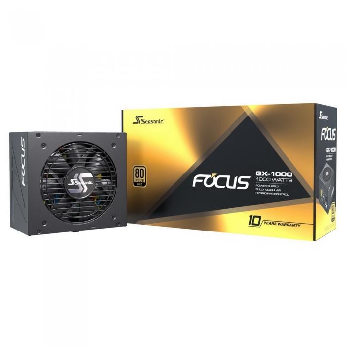 Блок питания Seasonic FOCUS GX-1000 APFC 0.99; Модульный МВ(20+4), 2xCPU(4+4),6xPCI-E(6+2),10xSATA,5xMolex, 2xMolex to SATA 3.3 Adapter;Fan 120мм, S3FC ;КПД>87%;100-240В,50-60Гц;Защиты OPP/OVP/UVP/ OCP/OTP/SCP;EnergyStar,RoHS; MTBF>100000ч SSR-1000FX SSR-1000FX