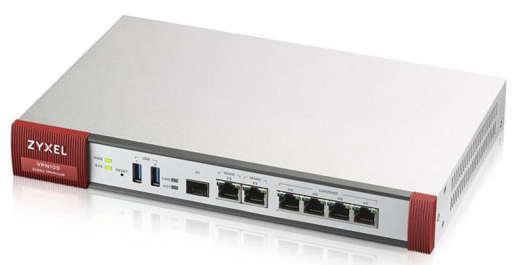 Межсетевой экран Zyxel VPN100 ZyWall VPN Firewall Appliance 6 GE Copper/1 SFP, 2000 Mbit/S Firewall Throughput, 100 Ipsec VPN Tunnels VPN100-RU0101F VPN100-RU0101F