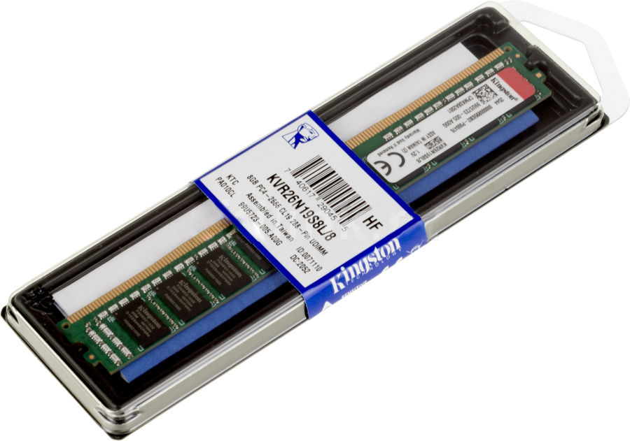 Модуль памяти Kingston 8GB DDR4 2666 DIMM VLP Non-ECC, CL19, 1.2V, 1Rx8, RTL (290455) KVR26N19S8L/8 KVR26N19S8L/8