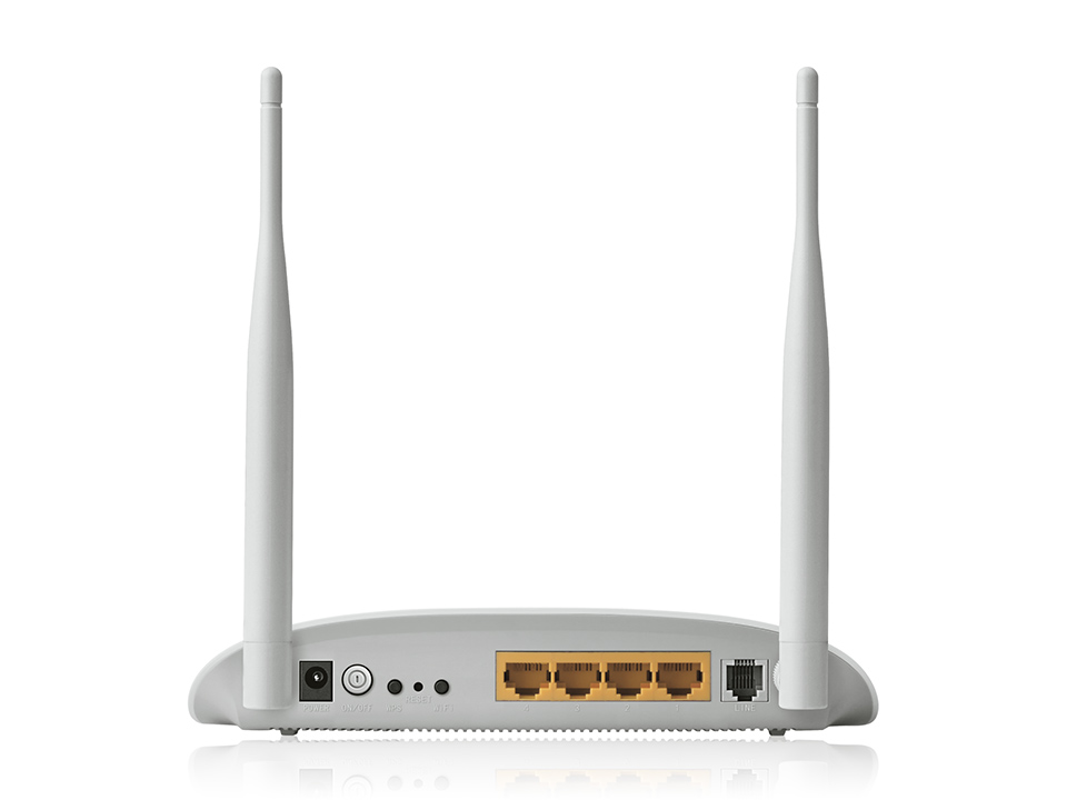 Маршрутизатор TP-Link 300n, модем ADSL2+, Annex B, 802.11b/g/n, 1* RJ11, 4*RJ45 10/100, 2 съёмные 5 дБи антенны, ADSL-спли TD-W8961NB TD-W8961NB