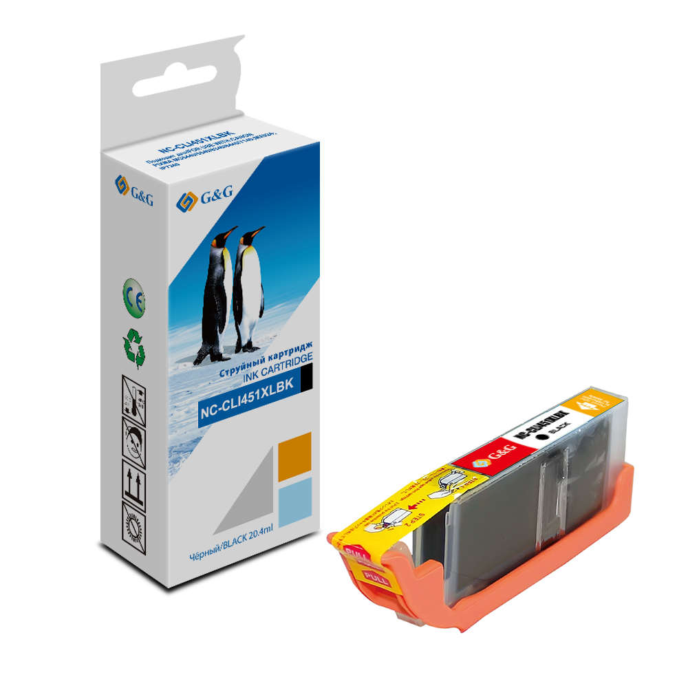 Картридж G&G струйный черный для Canon Pixma MG5440/6340 IP7240 NC-CLI451XLBK NC-CLI451XLBK