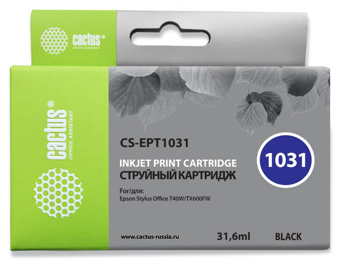 Картридж Cactus струйный CS-EPT1031 черный для Epson Stylus Office T40/T40w/TX510/TX510fn/TX600/TX60 CS-EPT1031 CS-EPT1031