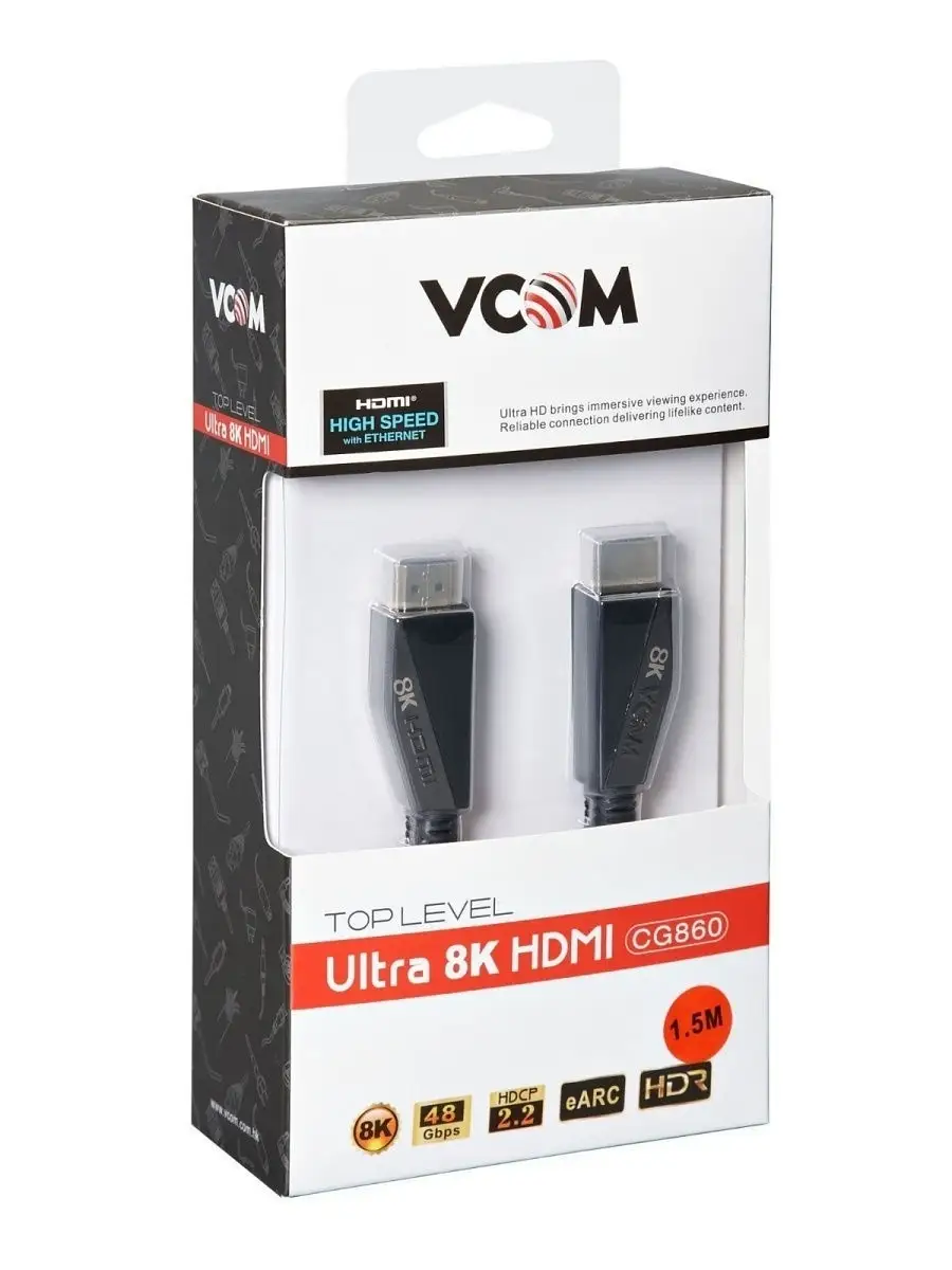 Кабель Vcom HDMI 19M/M,ver. 2.1, 8K@60 Hz 1.5m CG860-1.5M CG860-1.5M