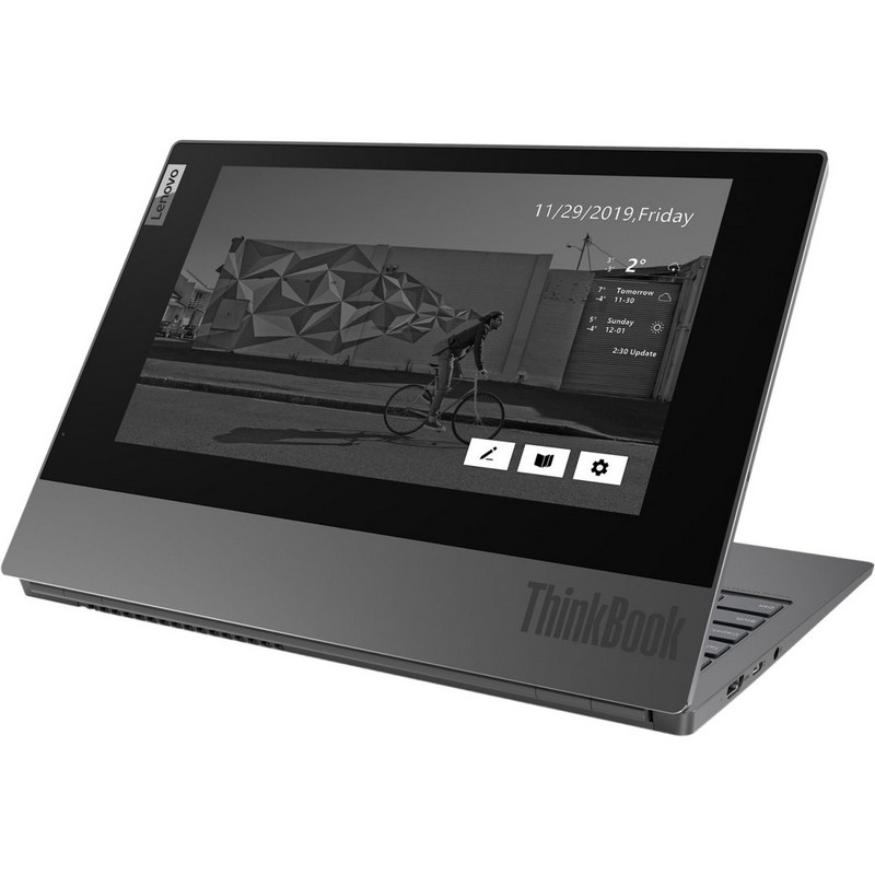 Ноутбук Lenovo ThinkBook Plus 13.3" FHD IPS + 10.8" e-ink/ CORE_I5-10210U_1.6G_4C_MB/ 8GB DDR4 2666/ 256GB_M.2_2280_NVME_TLC/ / Интегрированная графика/ Wi-Fi 2x2 AC+BT/ FPR/ 4-cell 45 Вт/ч + usb-c компактный адаптер зарядки 65 Вт/ 1 x USB 3.1 always 20TG006CRU
