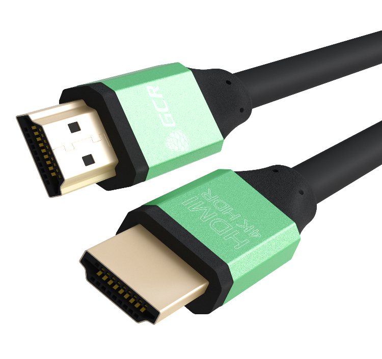 Кабель Greenconnect 0.5m HDMI версия 2.0, HDR 4:2:2, Ultra HD, 4K 60 fps 60Hz/5K*30Hz, 3D, AUDIO, 18.0 Гбит/с, 28/28 AWG, OD7.3mm, тройной экран, черный, AL корпус зеленый  GCR-50959 GCR-50959