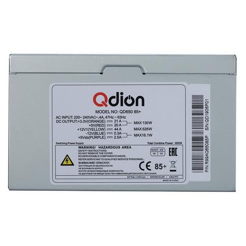 Блок питания QDION ATX ,650W 85+ real,12cm fan, 24+4pin, CPU4+4,PCI-E 6+2 to 6+2pin,5*sata,3*molex,1*fdd pin, input 230V,I/O switch, power cord 1.5m OEM QD650 85+ QD650 85+