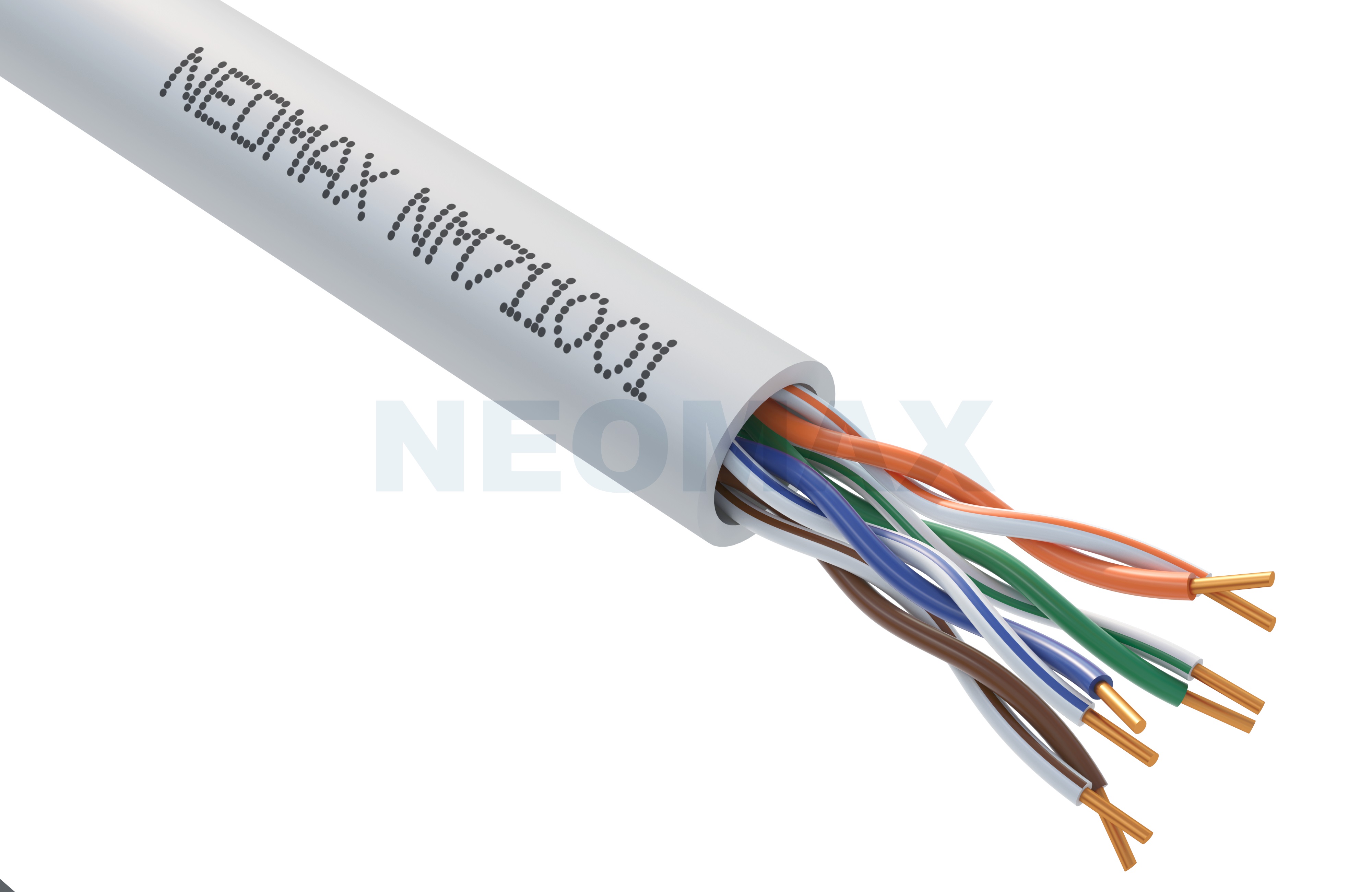 Кабель Neomax 5e U/UTP 4 пары внутренний (-20℃ to +60℃) 25AWG(0.46 мм) Cu (Чистая медь) Одножильный (Solid) PVC 305м Серый NM711001 NM711001