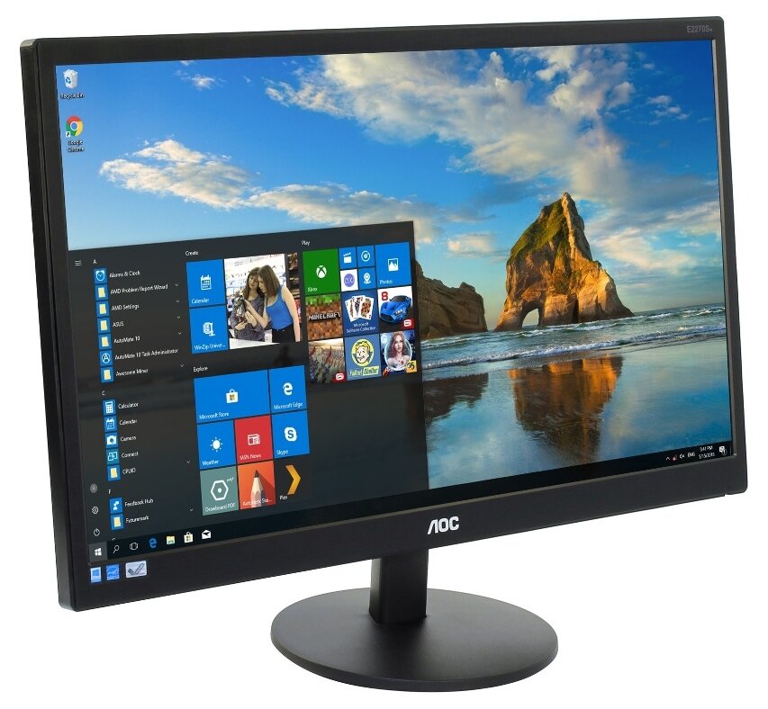 Монитор AOC 21.5" E2270SWHN Black 1920x1080, 5ms, 200 cd/m2, 600:1 (DCR 20M:1), D-Sub, HDMI, Headph.Out, vesa E2270SWHN/01 E2270SWHN/01
