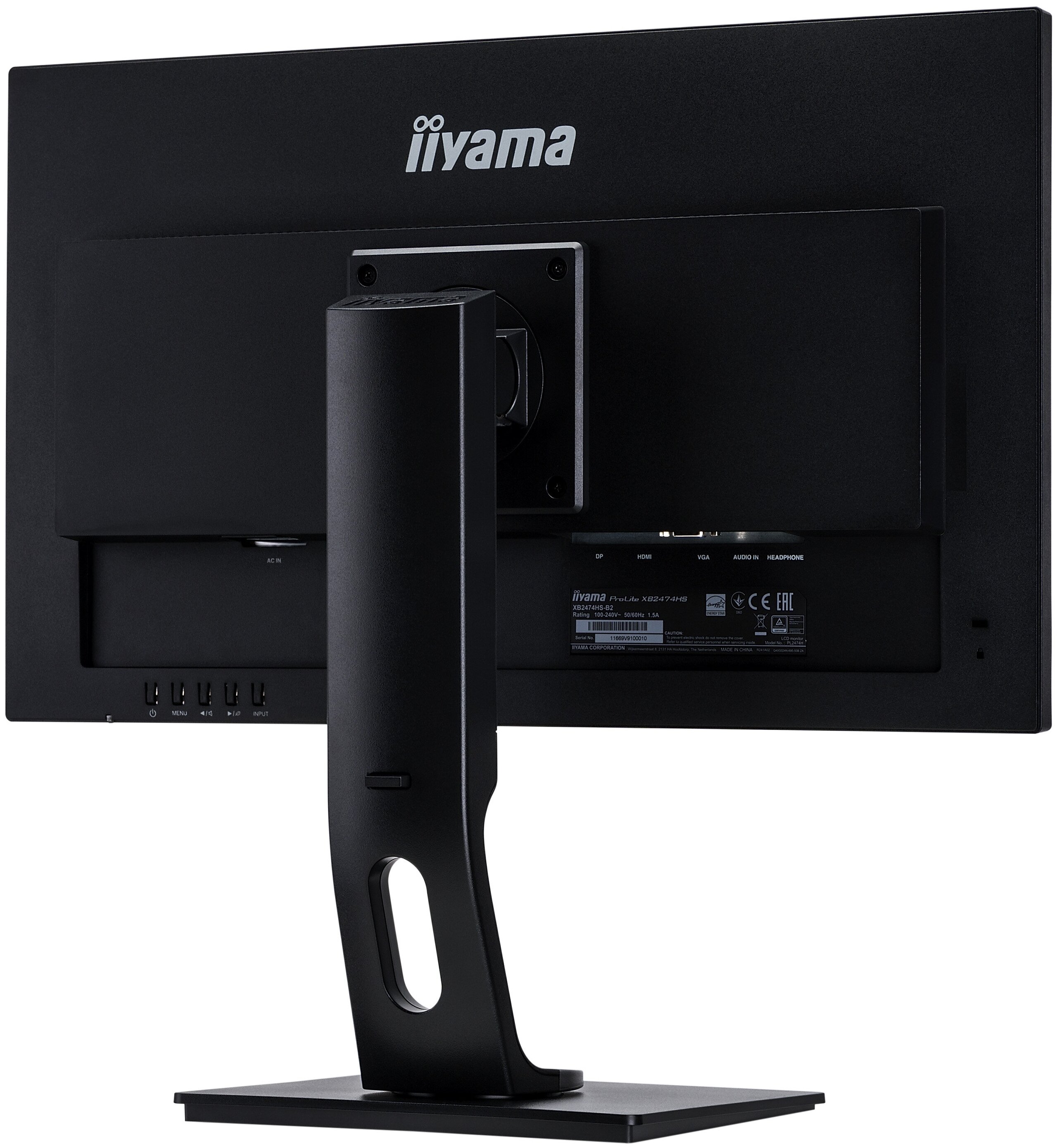 Монитор Iiyama 23,6" ProLite Black (VA, 1920x1080, D-sub+HDMI+DP, 4 ms, 178°/178°, 250 cd/m, 12M:1, MM, Pivot) XB2474HS-B2 XB2474HS-B2