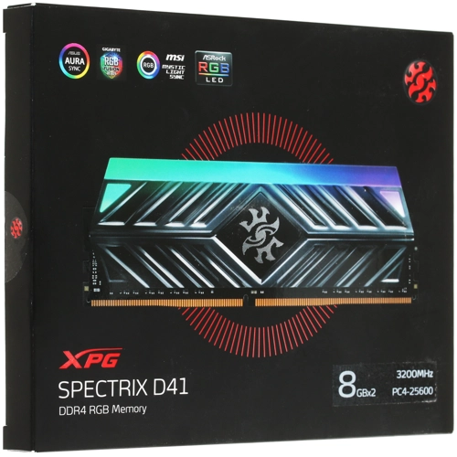 Модуль памяти ADATA 16GB DDR4 3200 DIMM XPG SPECTRIX D41 RGB Grey Gaming Memory Non-ECC, CL16, 1.35V, 1024x8, Kit (2x8GB), RTL (775272) AX4U320038G16A-DT41 AX4U320038G16A-DT41