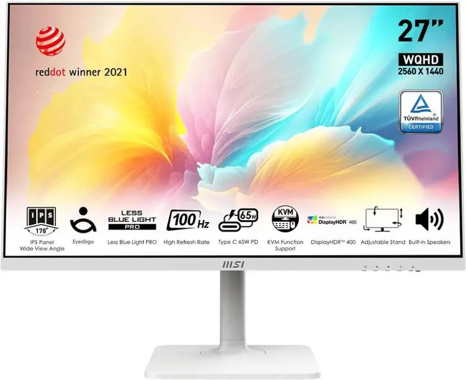 Монитор MSI  Modern MD272QXPW 27" 16:9 WQHD(2560x1440) IPS Flat,1ms(MPRT),1000:1, 100M:1,300nit,178/178,HDMI 1.4b,DP 1.2,2xUSB 2.0 Type-A,USB 2.0 Type-B,Speaker,Tilt,Swivel,Height,Pivot,100Hz,White,1y war-ty  9S6-3PB19H-225 9S6-3PB19H-225