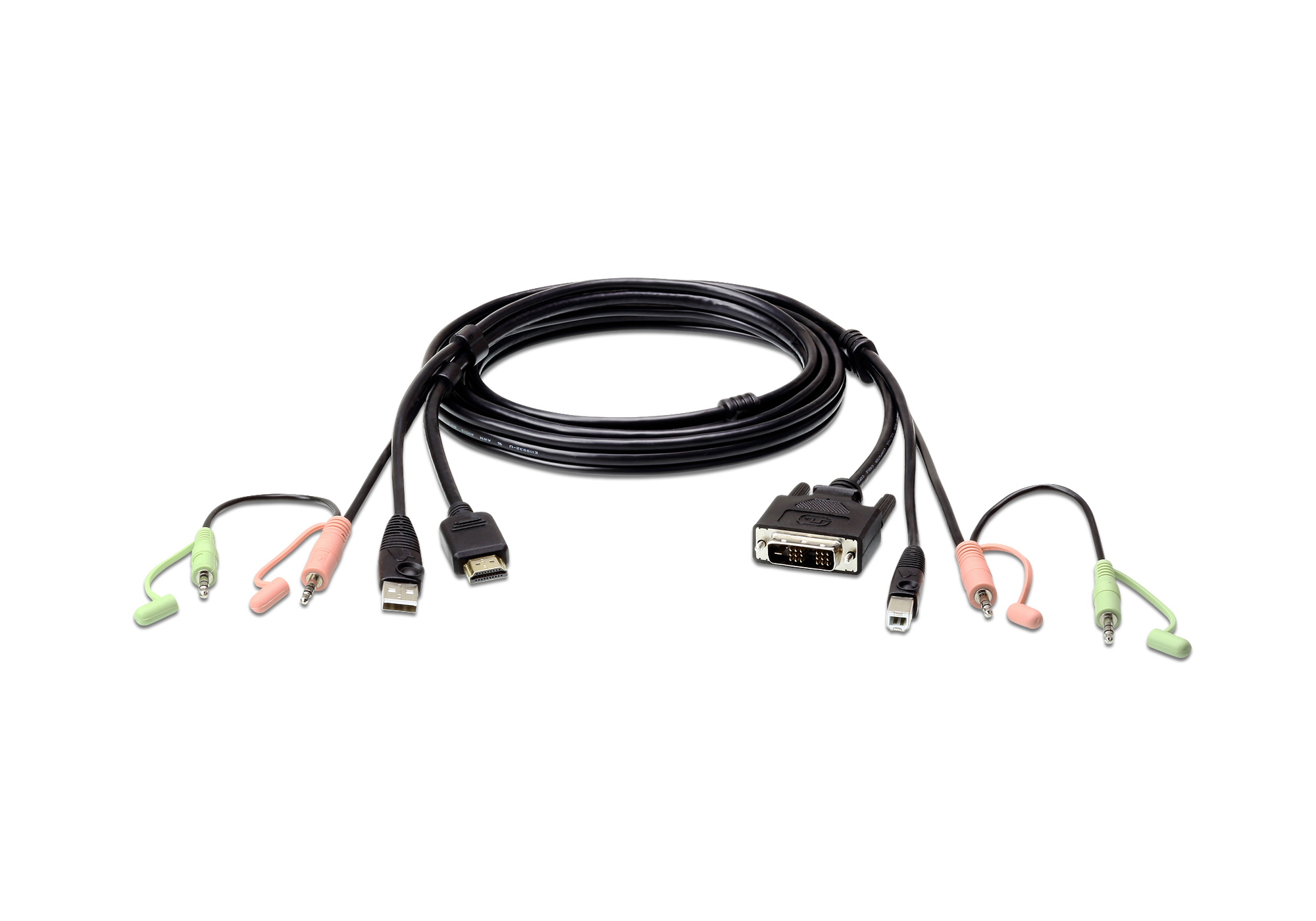 Кабель ATEN  мон+клав+мышь USB+аудио, DVI-D Single Link+USB B-Тип+2xRCA=>HDMI+USB A-Тип+2xRCA, Male-Male, опрессованный,   1.8 метр., черный 2L-7D02DH 2L-7D02DH