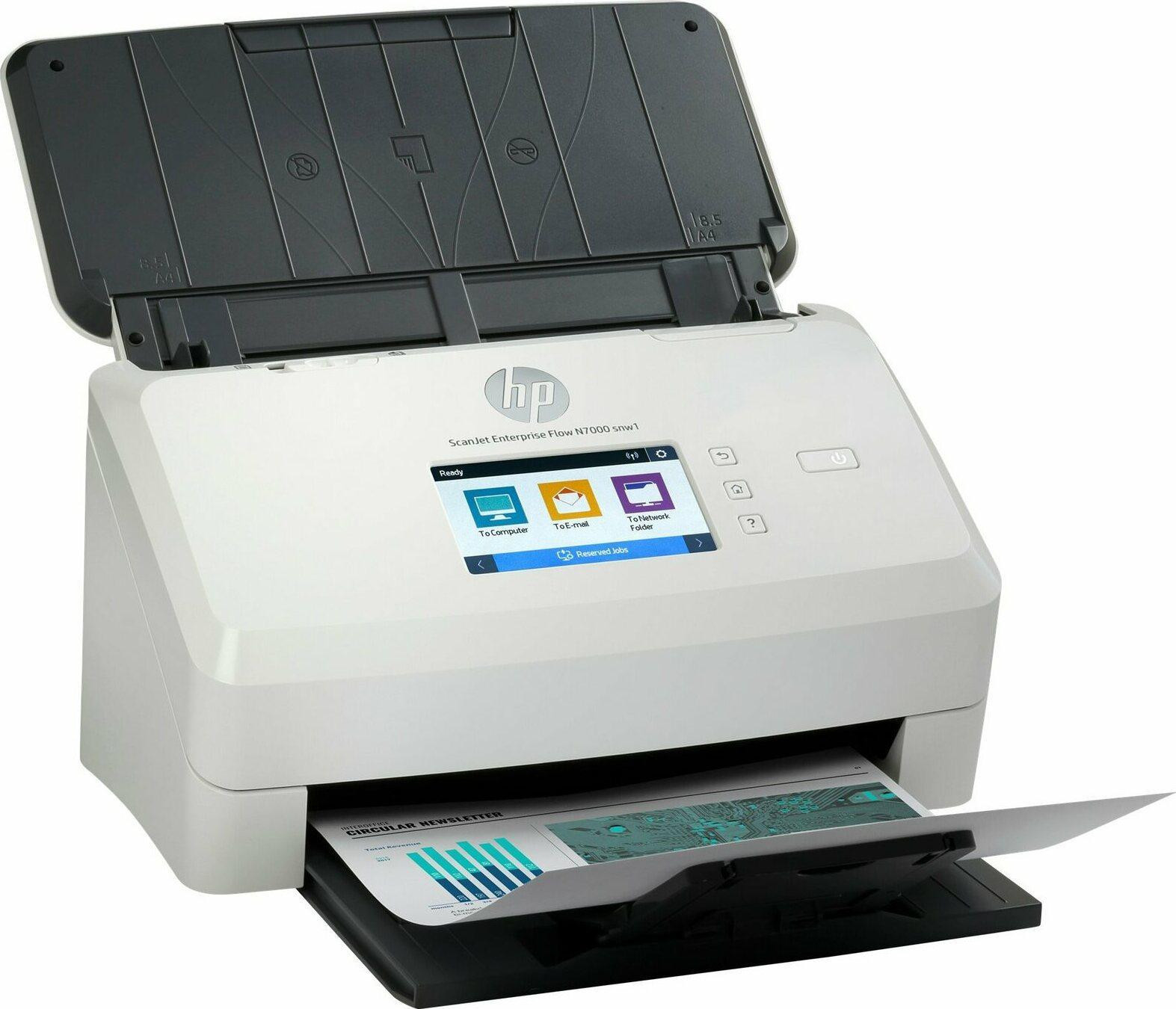 Сканер HP ScanJet Enterprise Flow N7000 snw1 (CIS, A4, 600 dpi, Ethernet 10/100/1000 Base-TX, USB 3.0, Wi-Fi, ADF 80 sheets, Duplex, 75 ppm/150 ipm, 1y warr) 6FW10A 6FW10A
