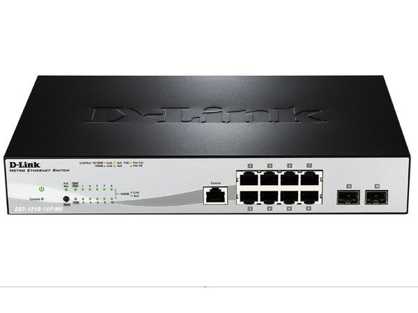 Коммутатор D-Link L2 Managed Switch with 8 10/100/1000Base-T ports and 2 1000Base-X SFP ports (8 PoE ports 802.3af/802.3at (30 W), PoE Budget 78 W) DGS-1210-10P/ME/A1A DGS-1210-10P/ME/A1A