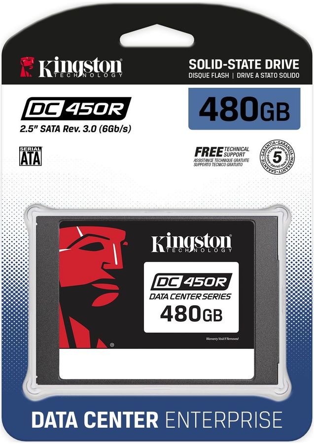 Твердотельный накопитель Kingston 2.5" 480GB DC450R Enterprise SSD SATA 6Gb/s, 560/510, IOPS 99/17K, MTBF 2M, 3D TLC, 285TBW, 0.3DWPD, SEDC450R/480G SEDC450R/480G