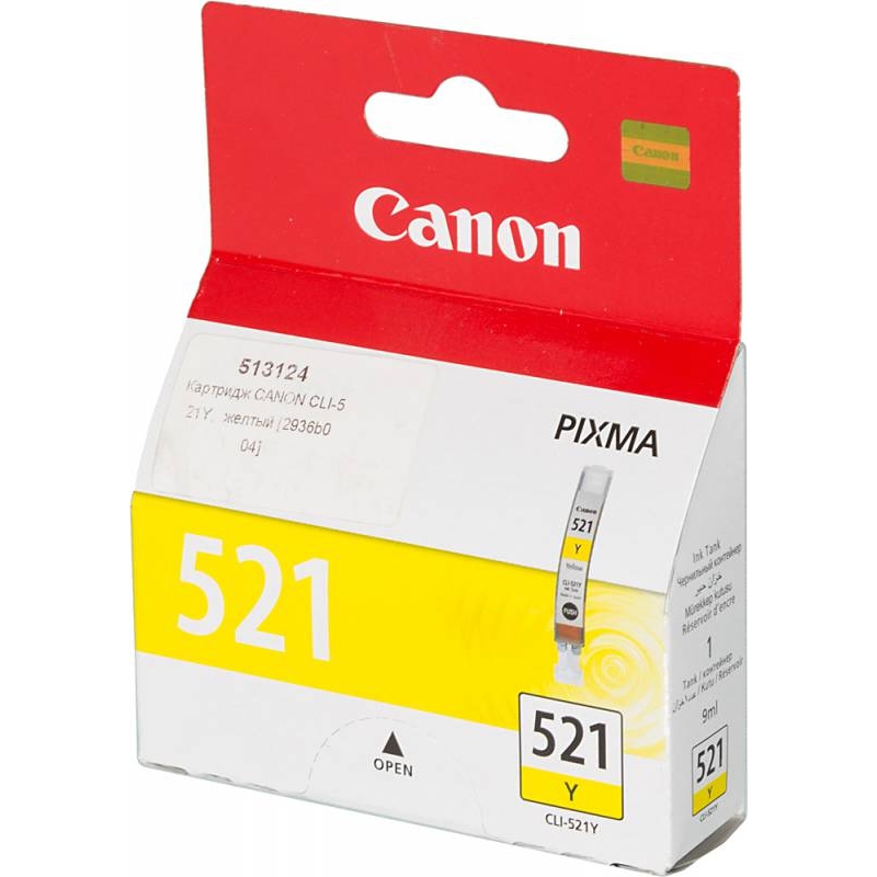 Картридж струйный Canon CLI-521Y желтый для Canon iP3600/ 4600/4700/MP540/550/560/620/630/640/980/990/MX860 (2936B004) 2936B004