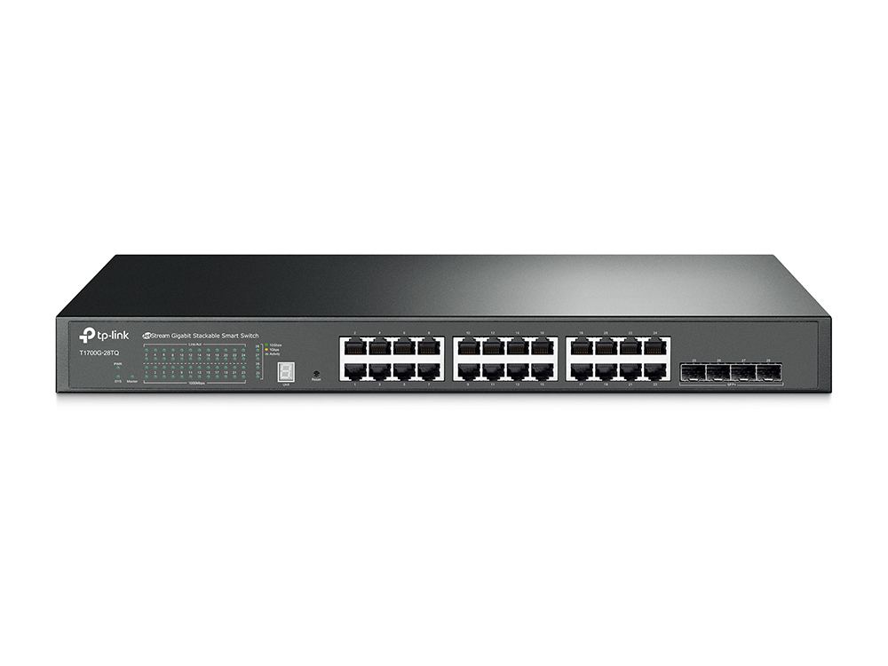 Коммутатор TP-Link L2+, 24*RJ45 10/100/1000, 4*SFP+ 10 Гбит/с, физическое стекирование до 6 устройств T1700G-28TQ T1700G-28TQ