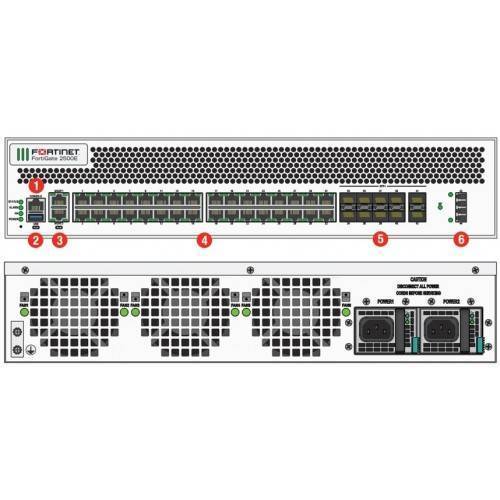 Межсетевой экран Fortinet FortiGate-2500E 10 x 10GE SFP+ slots, 2 x 10GE bypass SFP+ (LC Adapter), 34 x GE RJ45 ports (including 32 x ports, 2 x management/HA ports), SPU NP6 and CP9 hardware accelerated, 480GB SSD onboard storage FG-2500E FG-2500E