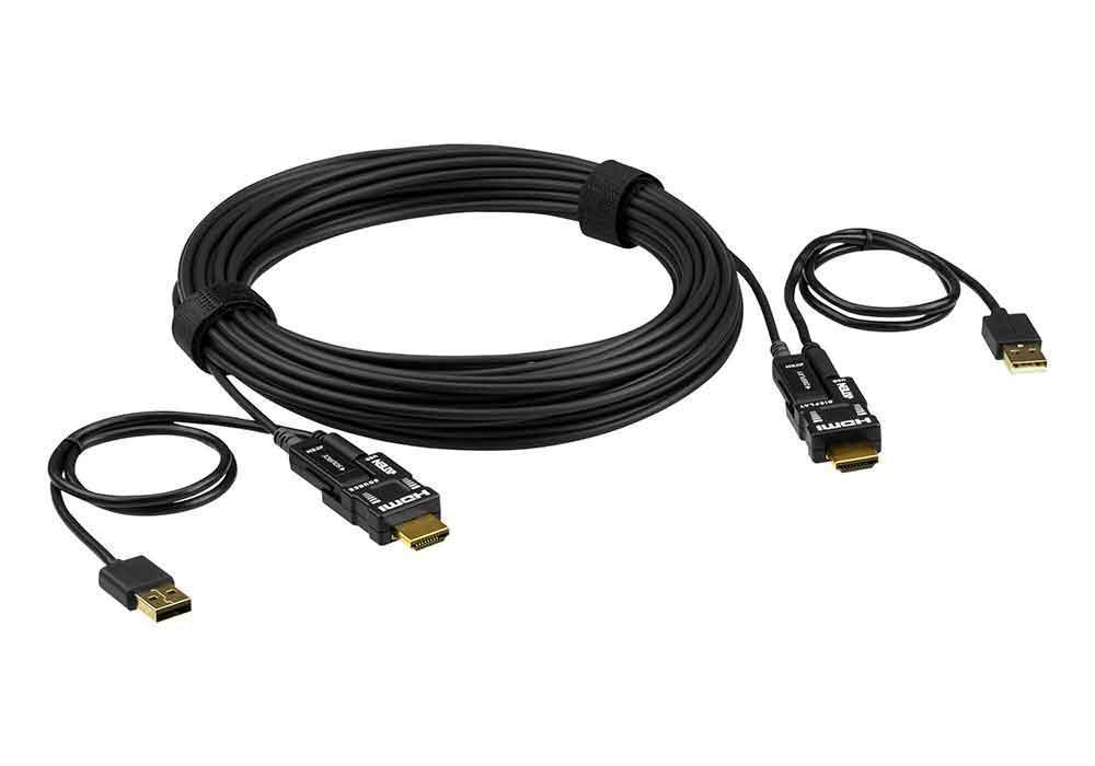 Кабель ATEN мониторный/сигнальный, HDMI, версия 2,0, Male-Male, опрессованный/литой,  15 метр черный, (питание от USB;технология AOC - активный оптический кабель/active optical cable; VE7832-AT VE7832-AT