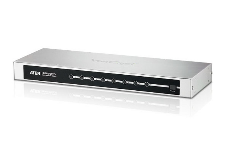 KVM переключатель ATEN HDMI, 8> 1 монитор, без шнур., (20 метр.(24AWG)/15 метр.(28AWG);1900x1200 60Hz;HDTV 480p/720p/1080i/1080p;пульт Д/У;порт RS232;Б.П.220> 5.3V;VS810HDMIR;GEFEN EXT-HDMI1.3-841) VS0801H-AT-G VS0801H-AT-G