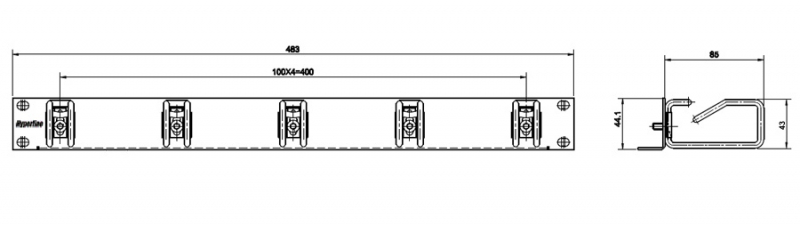 Hyperline CMW-1U-01-BK Кабельный организатор с металлическими кольцами 85x43 мм, 19", 1U, CMW-1U-01-BK