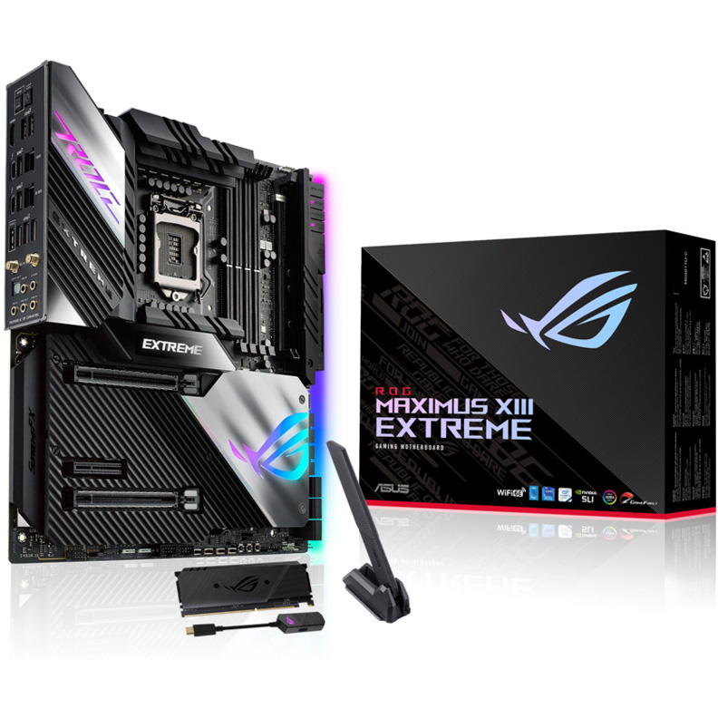 Материнская плата ASUS ROG MAXIMUS XIII EXTREME, LGA1200, Z590, 4*DDR4 , SLI,CrossFireX, SATA3,RAID, Audio, LAN*2 (2,5,10 GB), USB 3.2*16, USB 2.0*6, ATX ROG MAXIMUS XIII EXTREME ROG MAXIMUS XIII EXTREME