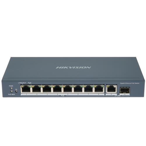PoE коммутатор Hikvision DS-3E0510P-E неуправляемый 8 RJ45 1000M с грозозащитой 6кВ,1 Uplink порт 1000М Ethernet;1 1000М SFP uplink порта; 802.3af/at, бюджет PoE 110Вт DS-3E0510P-E DS-3E0510P-E