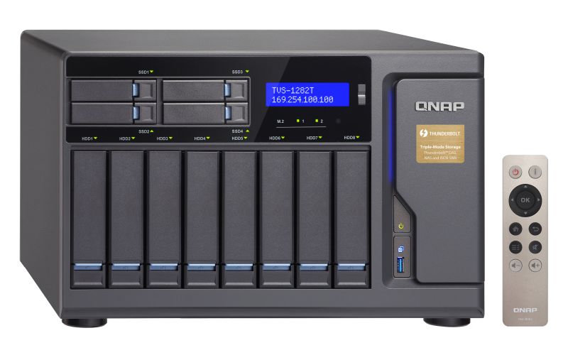 Сетевой RAID-накопитель QNAP 12 отсеков для HDD, два порта Thunderbolt 2. 4-хъядерный Intel Core i7-6700 3,4 ГГц, 64 ГБ DDR4 RAM. TVS-1282T-i7-64G TVS-1282T-i7-64G