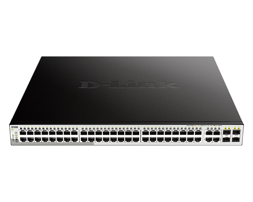 Коммутатор D-Link L2 Managed Switch with 48 10/100/1000Base-T ports and 4 100/1000Base-T/SFP combo-ports (48 PoE ports 802.3af/802.3at (30 W), PoE Budget 370 W) DGS-1210-52MP/FL1A DGS-1210-52MP/FL1A