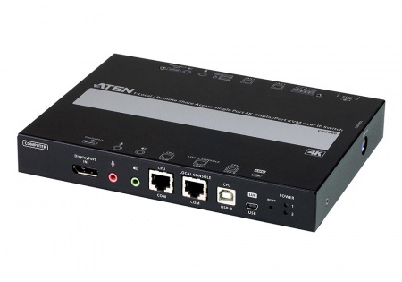 Удлинитель ATEN IP KVM шлюз/extender, KVM+RS232+AUDIO DisplayPort+USB, управл, по IP, Rackmount/Desktop, 2x10/100/1000 Base-T, с KVM-шнуром USB 1x1,2м,/USB<=>MiniUSB 1,2м,, (Virtual Media;1920x1200 60Hz;WIN/LINUX/SUN/MAC) CN9950-AT-G CN9950-AT-G