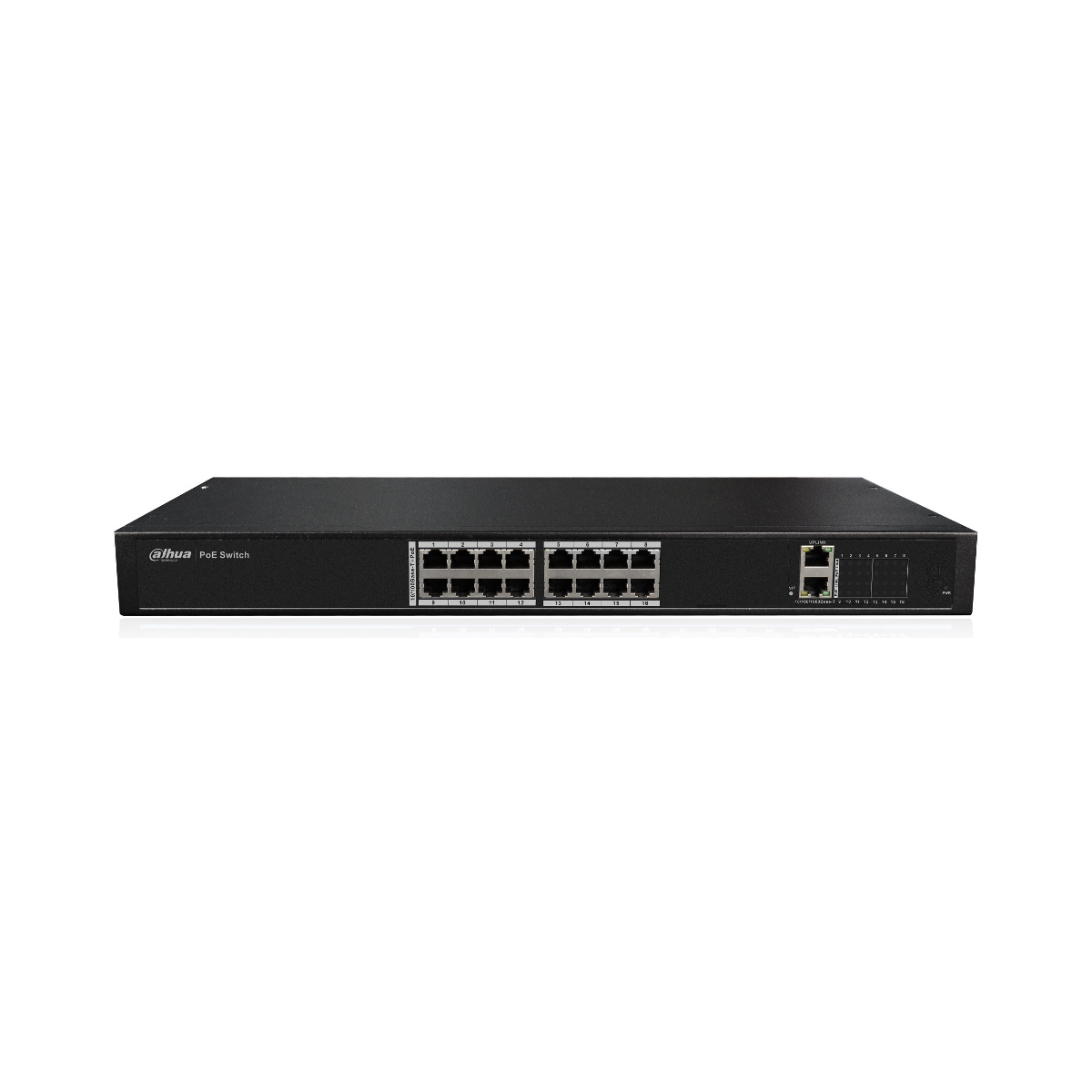 DH-PFS4018-16P-250. Управляемый 16 портовый сетевой РОЕ коммутатор 2-го уровня; 16 POE портов; Uplink 2 порта RJ-45 -1GB; Поддержка: IEEE802.3af, IEEE802.3at; Питание: AC220В/ 250Ватт; Рабочая температура: -10~60 С; DH-PFS4018-16P-250