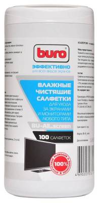 Салфетки Buro BU-All_screen для экранов мониторов/плазменных/ЖК телевизоров/ноутбуков туба 100шт влажных BU-ALL_SCREEN