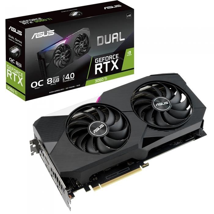 Видеокарта ASUS RTX 3060Ti Dual ASUS  NVIDIA GeForce, 8Gb DDR6, 192bit, PCI-E, 2HDMI, 3DP DUAL-RTX3060TI-O8G-V2 DUAL-RTX3060TI-O8G-V2