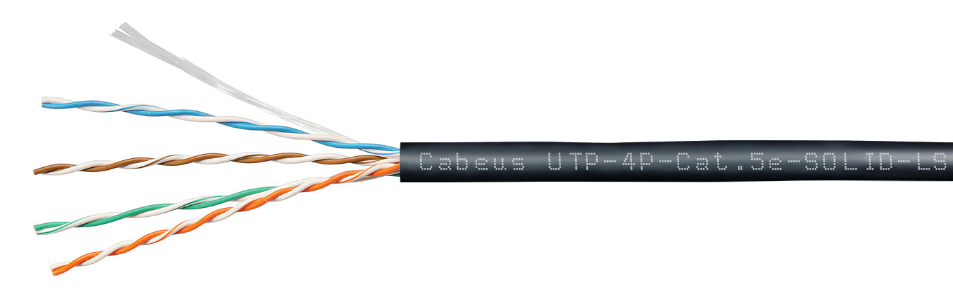 Кабель Cabeus витая пара UTP (U/UTP), категория 5e, 4 пары (24 AWG), одножильный, черный, LSZH, нг(А)-HF, (305 м), системная гарантия 25 лет. UTP-4P-Cat.5e-SOLID-LSZH-BK UTP-4P-Cat.5e-SOLID-LSZH-BK