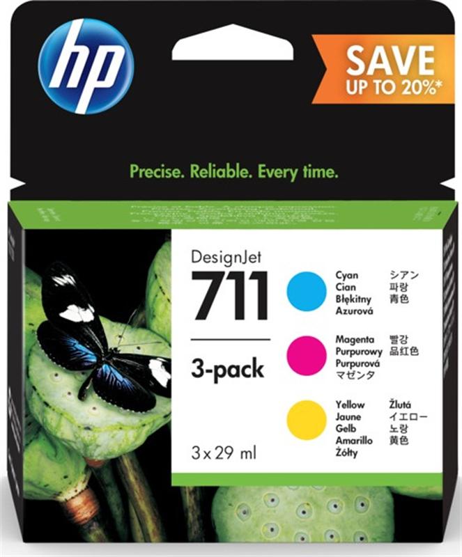 Картридж HP 711 3-pack голубой/пурпурный/ желтый (CZ130A+CZ131A+CZ132A) DJ T120/T520, (3*29 мл) P2V32A P2V32A