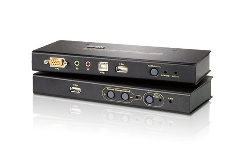 Удлинитель ATEN KVM USB+AUDIO, 250 м., 1xUTP Cat5e, HD-DB15+3xUSB A-тип+2xMINI JACK, Female, с KVM-шнуром CE800B-A7-G CE800B-A7-G