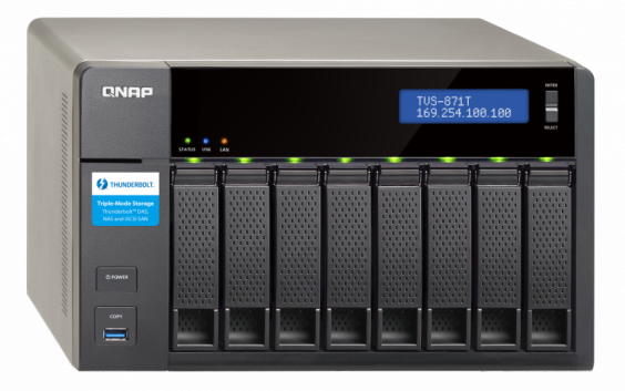 Сетевой RAID-накопитель QNAP 8 отсеков для HDD, HDMI-порт, два порта Thunderbolt 2. Intel Core i7-4790S 3,2 ГГц, 16ГБ. TVS-871T-i7-16G TVS-871T-i7-16G