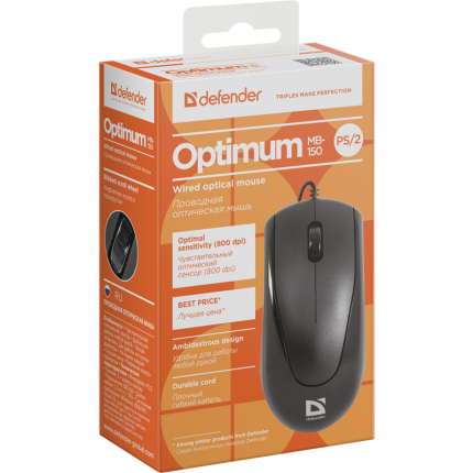 Мышь Defender Optimum MB-150 PS/2 B(Черный) 2кн+кл 800dpi (52150) 52150
