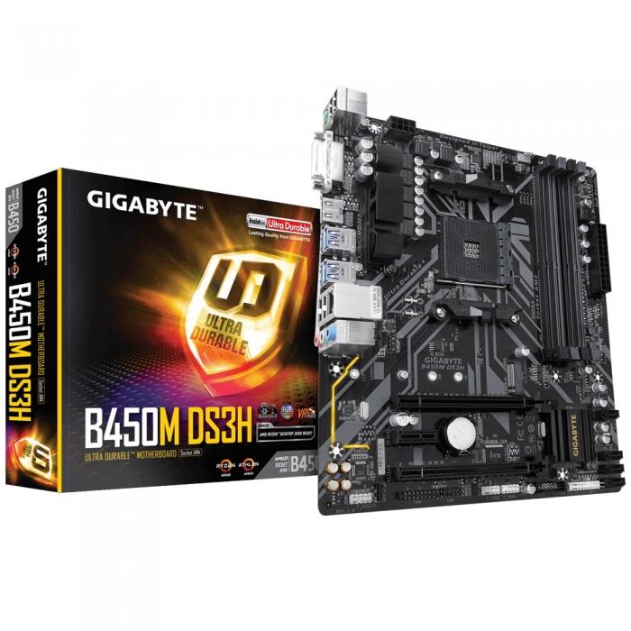 Материнская плата Gigabyte AM4, AMD B450, 4xDDR4-3200 МГц, 2xPCI-Ex16, аудио 7.1, Micro-ATX B450M DS3H B450M DS3H