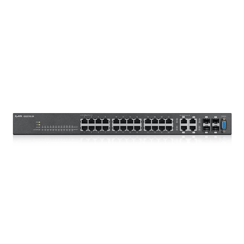 Коммутатор ZYXEL 24-портовый управляемый коммутатор Gigabit Ethernet с 4 SFP-слотами совмещенными с разъемами RJ-45 GS2210-24-EU0101F GS2210-24-EU0101F