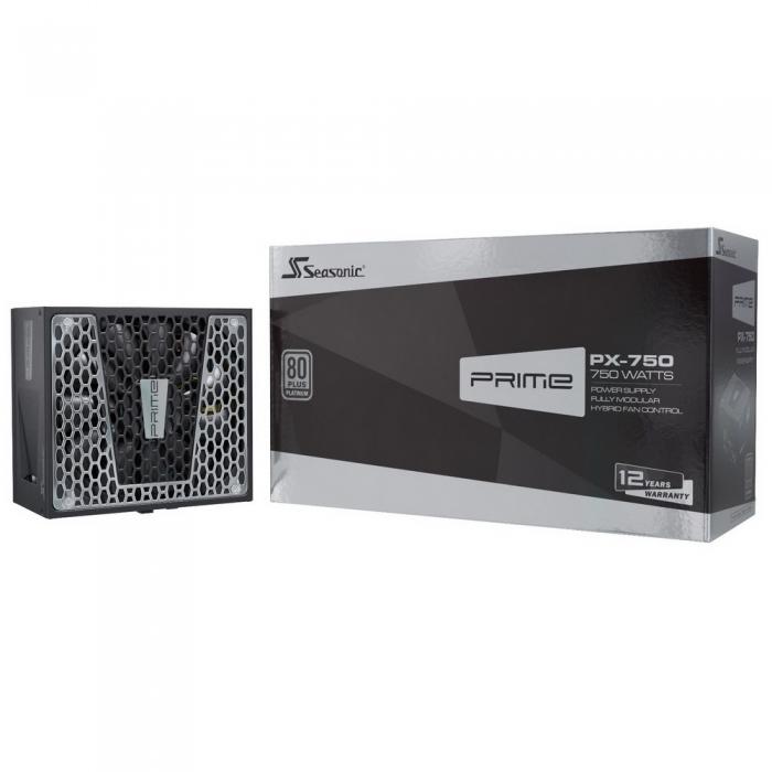 Блок питания Seasonic PRIME PX-750 Active PFC 0.99; Модульный МВ (20+4), 2xCPU(4+4),4xPCI-E(6+2), 10xSATA, 3xMolex, 2xMolex to SATA 3.3 Adapter, fan 135mm, Premium Hybrid Fan Control; КПД>90%,100-240 В, 50-60 Гц, защиты OPP/OVP/UVP/ OCP/OTP/SCP, Ener SSR-750PD2