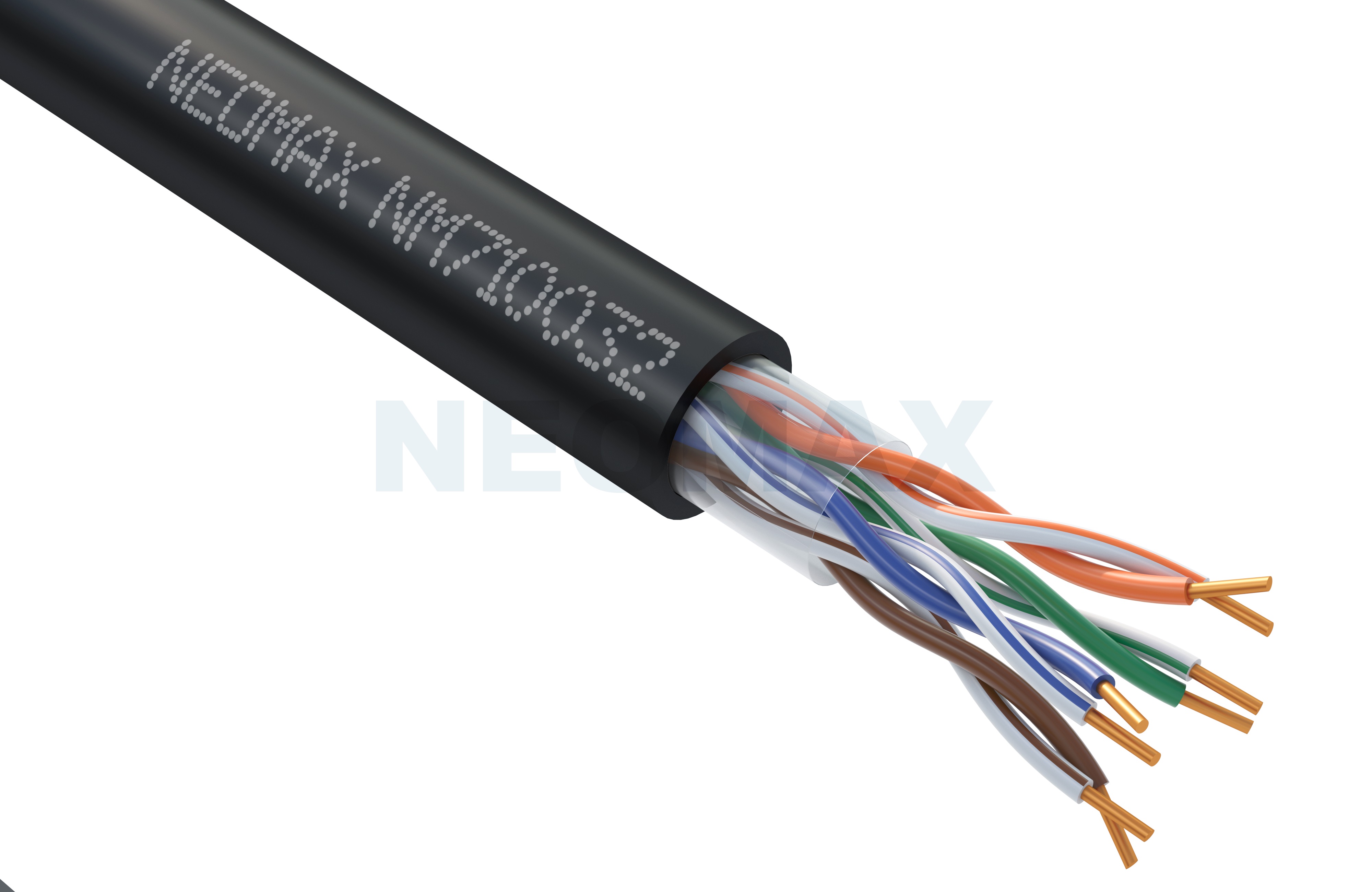 Кабель Neomax 5e U/UTP 4 пары внешний (-40℃ to +60℃) 24AWG(0.52 мм) Cu (Чистая медь) Одножильный (Solid) PE 305м Чёрный NM710032 NM710032