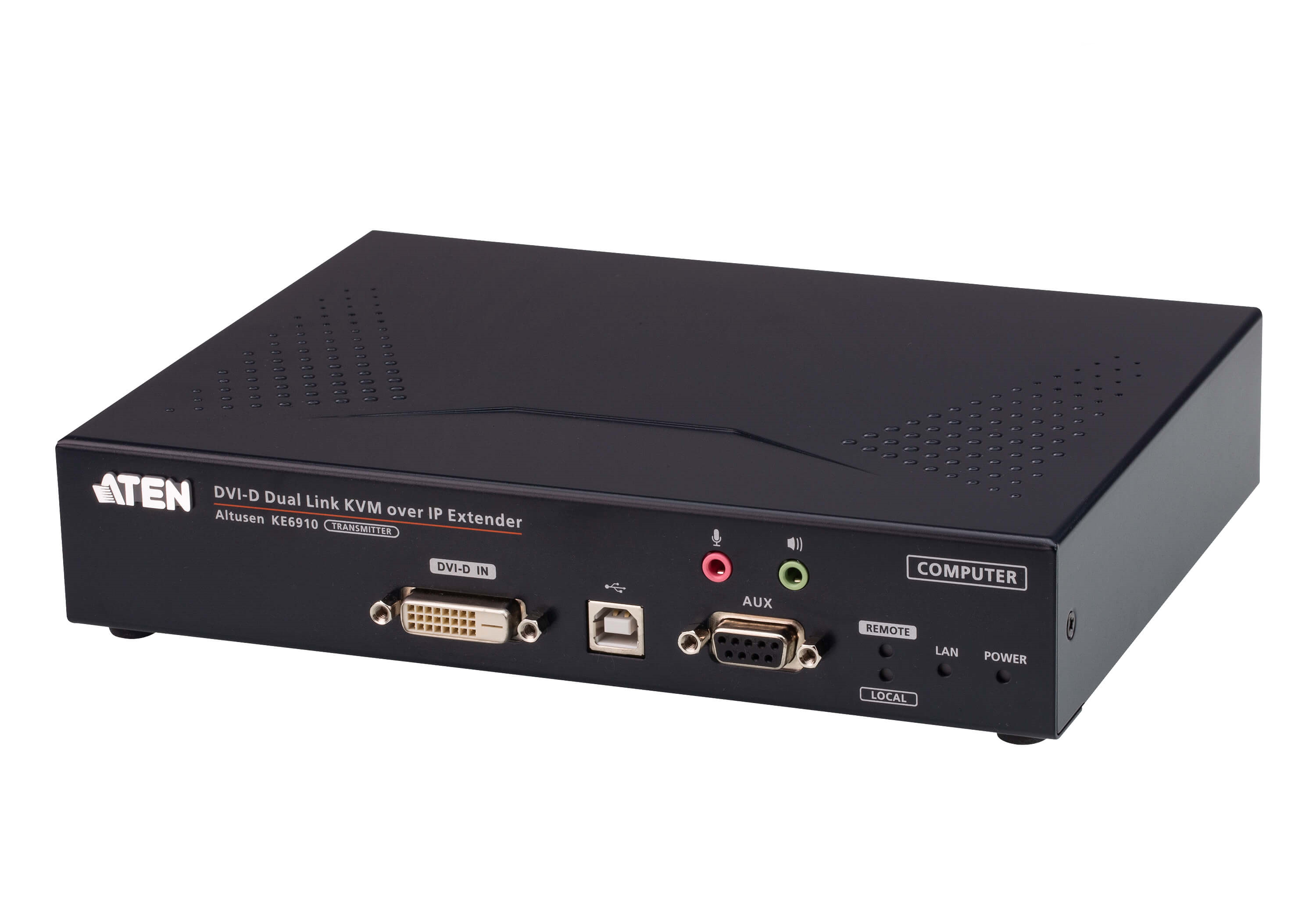 Удлинитель-передатчик ATEN KVM USB DVI-D+AUDIO+RS232, 100м, UTP/10км, SM точка-точка/неогранич, в пределах LAN, 1xUTP/2xОптич,волокна SFP(LC);GbE (TCP/IP;IGMP), 2x(2xDVI-D+USB A-тип+2xMINIJACK+DB9)+USB B-тип,,, 2xDC 5V, (макс,разр,2560x2048) KE6910T- KE6910T-AX-G