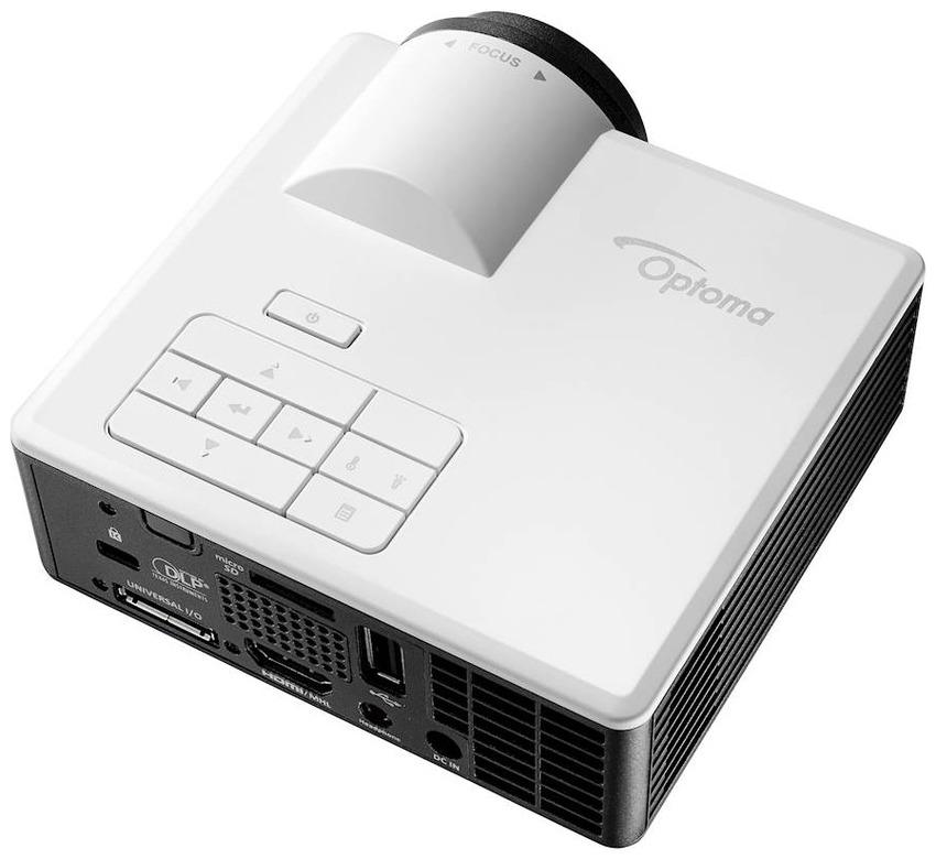 Проектор Optoma ML1050ST (DLP, WXGA(1280x800), LED 1000Lm, 20000:1, HDMI+MHL, VGA, micro SD-карта, USB-A, Audio-Out 3.5mm,  1*1W speaker, Mobile - 0.42кг) E1P2A215E1Z1 E1P2A215E1Z1