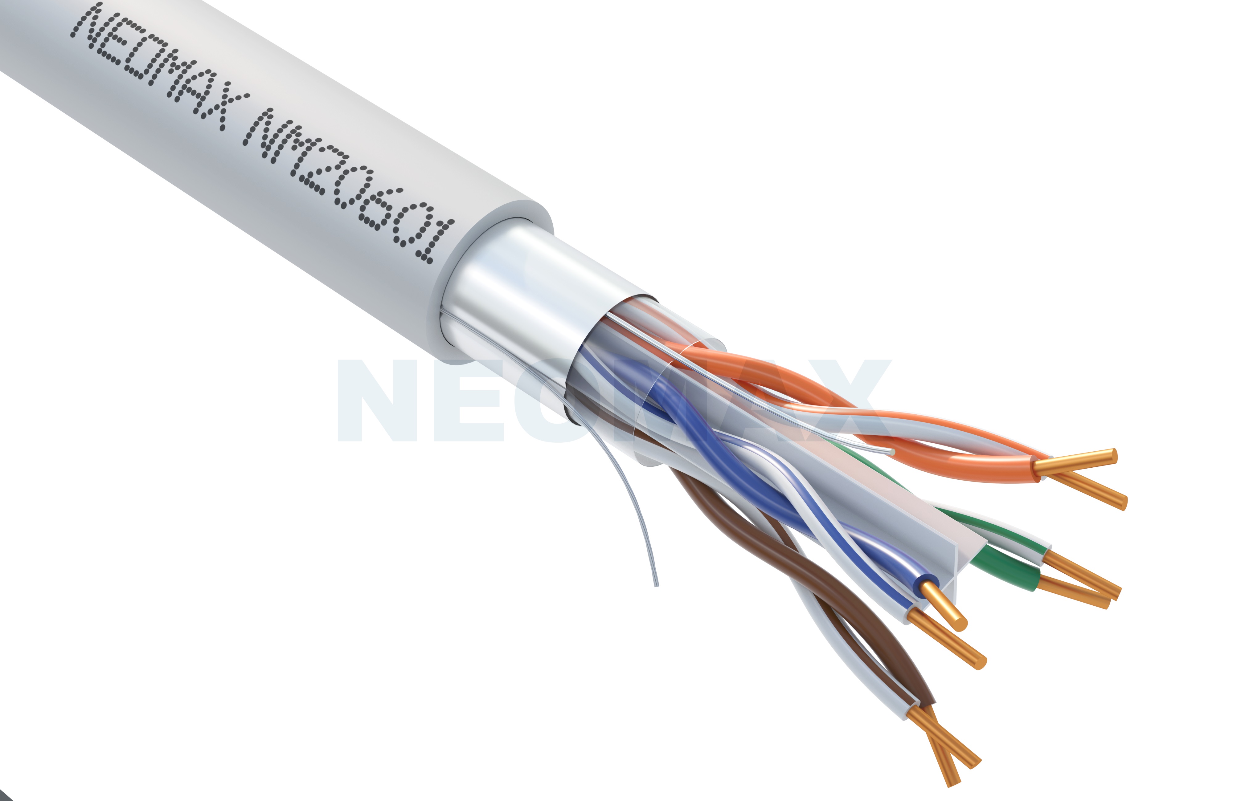 Кабель Neomax 6 F/UTP 4 пары внутренний (-20℃ to +60℃) 23AWG(0.57 мм) Cu (Чистая медь) Одножильный (Solid) PVC 305м Серый NM20601 NM20601