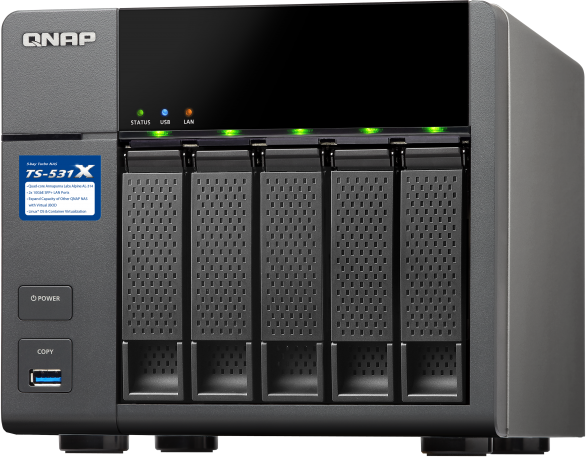 Сетевой RAID-накопитель QNAP 5 отсеков для HDD. Четырехъядерный Labs Alpine AL-314 4-core 1,4 ГГц TS-531X-2G TS-531X-2G