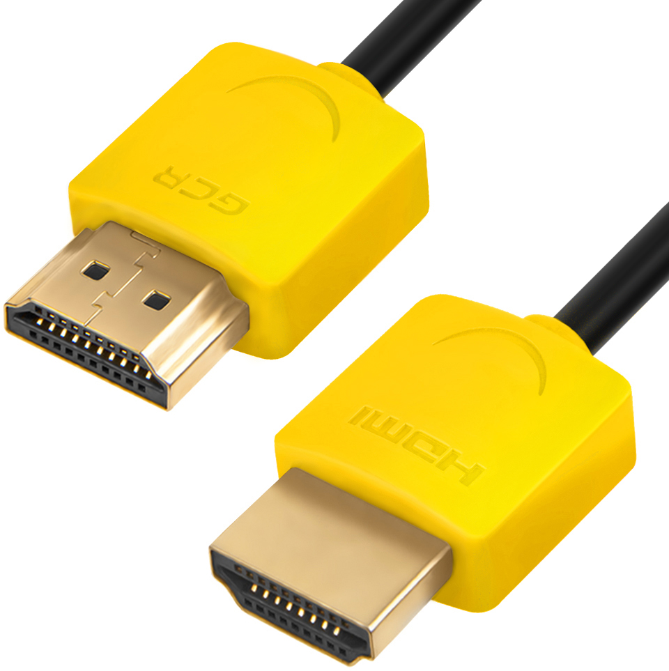 Кабель Greenconnect SLIM 0.5m HDMI 2.0, желтые коннекторы Slim, OD3.8mm, HDR 4:2:2, Ultra HD, 4K 60 fps 60Hz, 3D, AUDIO, 18.0 Гбит/с, 32/32 AWG GCR-51584 GCR-51584